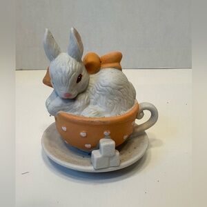 Easter Bunny Rabbit in a Teacup on Saucer Miniature Figurine